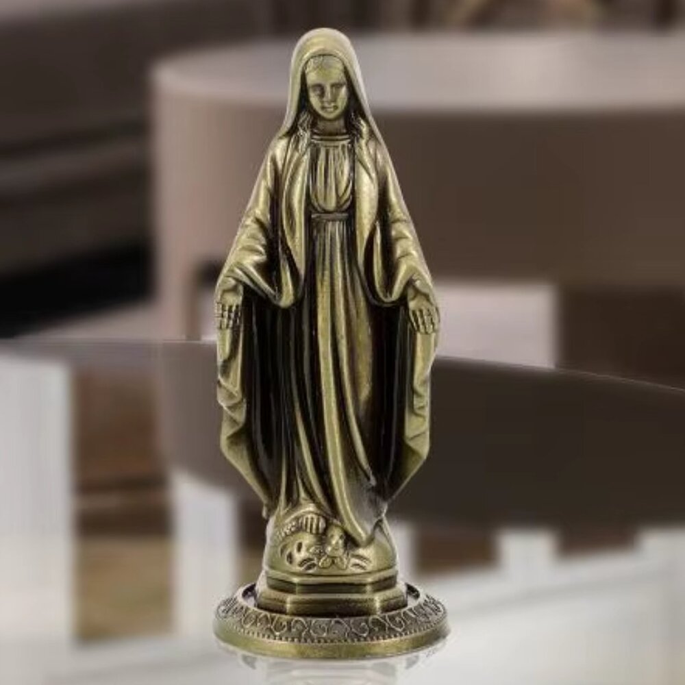 Virgin Mary Statue Catholic Mary Figurines Zinc Alloy Sculpture Blessed